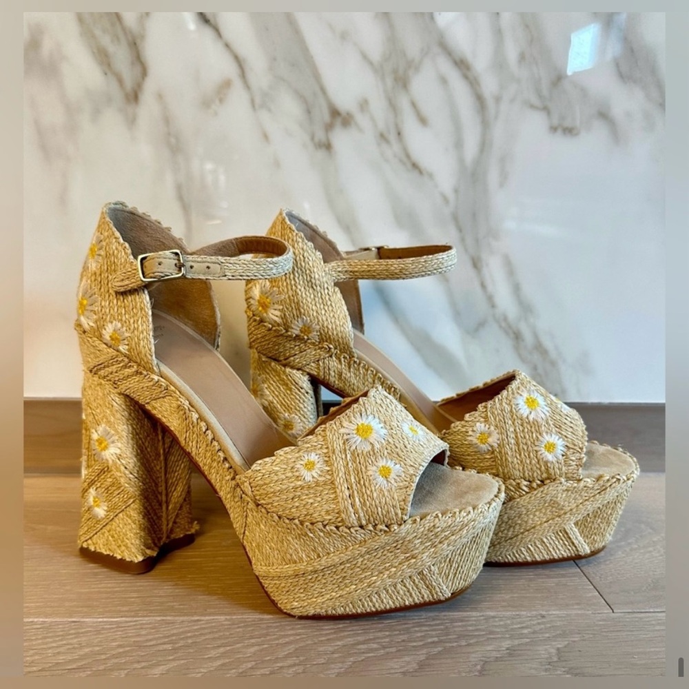 Castaner raffia platform heels sandals espadrilles flowers embroidered floral 39